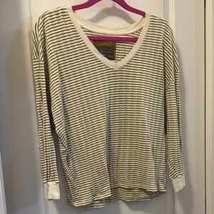 Anthropologie Cream and Black Striped Long Sleeve Top